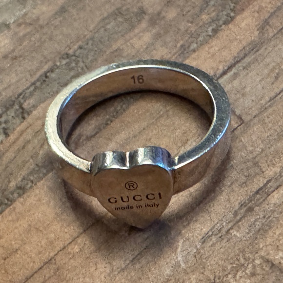 GUCCI Heart Solid 925 Sterling Silver Trademark Ring Size 16 Authentic US: 7.5 - Picture 4 of 6
